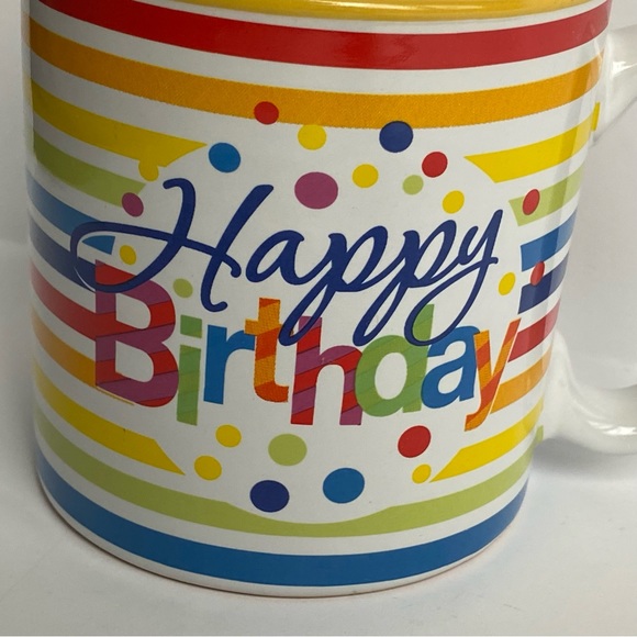 Birthday Mug Button & Burton Never used! Rainbow Polka Dots Ceramic Stripes New - Picture 2 of 15